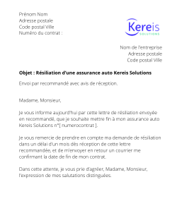 lettre resiliation assurance auto kereis solutions
