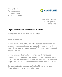 la lettre pour resilier une mutuelle kiassure