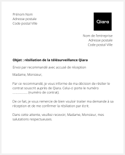 lettre resiliation qiara