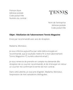 la lettre pour resilier un abonnement tennis magazine