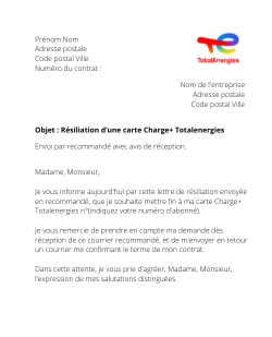 la lettre pour resilier une carte charge+
