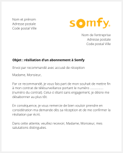 lettre resiliation somfy