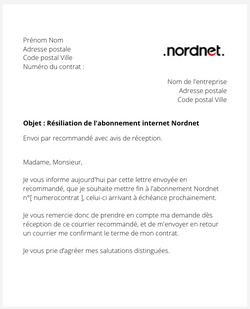la lettre pour resilier un abonnement internet nordnet
