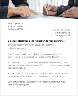 lettre contestation resiliation assurance par assueur