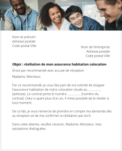 lettre resiliation assurance habitation colocation