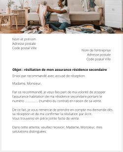 lettre resiliation assurance habitation résidence secondaire