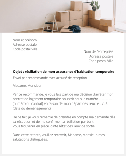 lettre resiliation assurance habitation location temporaire