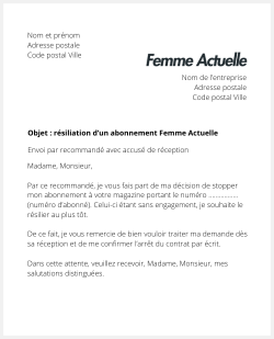 lettre resiliation femme actuelle