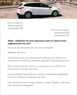 lettre resiliation assurance auto hausse tarif