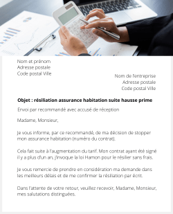 lettre resiliation assurance habitation hausse tarif