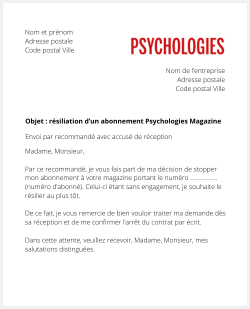 lettre resiliation abonnement psychologies magazine