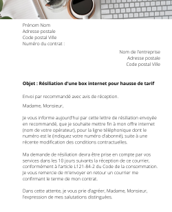 la lettre pour resilier une box internet pour hausse de tarif