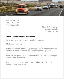 lettre resiliation auto ecole