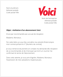 lettre resiliation abonnement voici