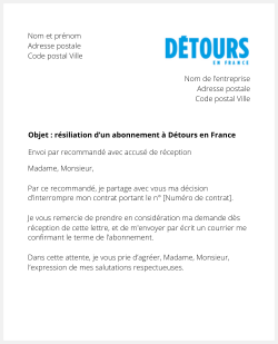 lettre resiliation detours en france