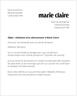 lettre resiliation abonnement marie claire