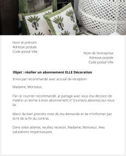 lettre resiliation elle decoration