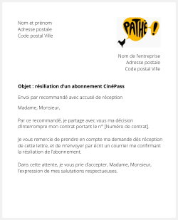 lettre resiliation abonnement cinepass