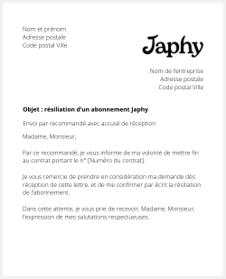 lettre resiliation japhy