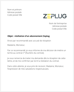 lettre resiliation zeplug