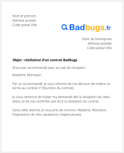 lettre resiliation badbugs