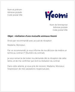 lettre resiliation mutuelle animaux heomi