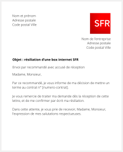 lettre resiliation box internet sfr demenagement