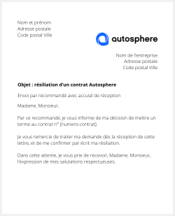 lettre resiliation contrat auto autosphere securite