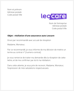 lettre resiliation assurance auto leocare