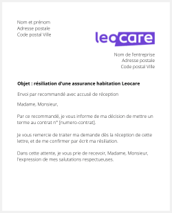 lettre resiliation assurance habitation leocare