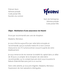 lettre de resiliation pour une assurance vie heomi