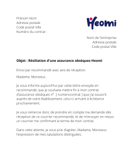 lettre pour resilier une assurance obseques heomi