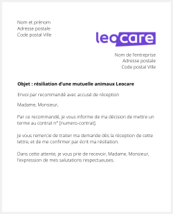lettre resiliation mutuelle animaux leocare