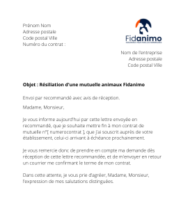 la lettre pour resilier une mutuelle animaux fidanimo