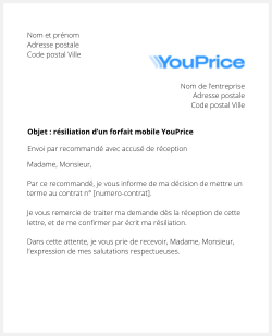 la lettre pour resilier un forfait mobile youprice