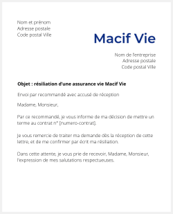 la lettre pour resilier une assurance vie macif vie