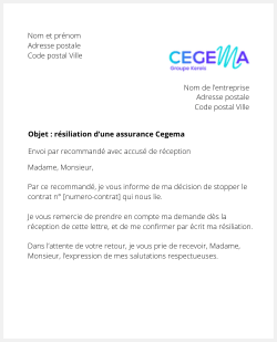 la lettre pour resilier une assurance cegema