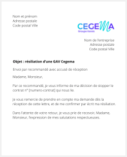 la lettre pour resilier une gav cegema