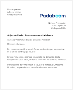 lettre resiliation padaboom