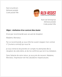 lettre resiliation alex assist