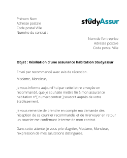 la lettre pour resilier une assurance logement studyassur