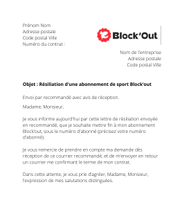 la lettre pour resilier un abonnement block out