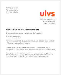 la lettre pour resilier un contrat de telepeage ulys
