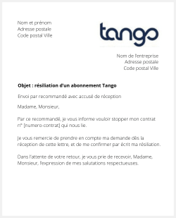 la lettre pour resilier un titre de transport tango