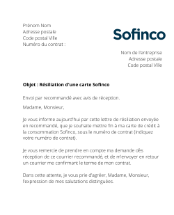 la lettre pour resilier une carte sofinco