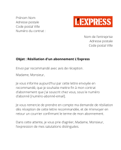 la lettre pour resilier un abonnement lexpress