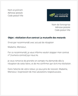 la lettre pour resilier une assurance mutuelle des motards