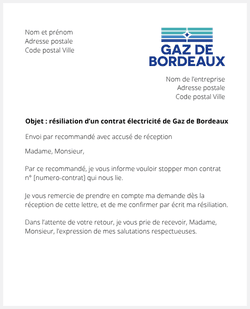 lettre resiliation electricite gaz de bordeaux