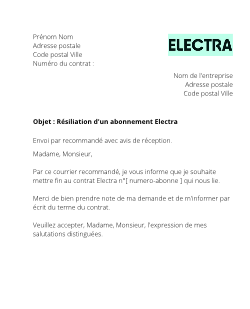 lettre resiliation electra