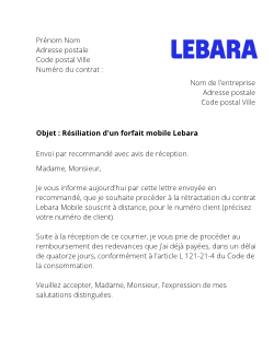 la lettre pour resilier une offre mobile lebara